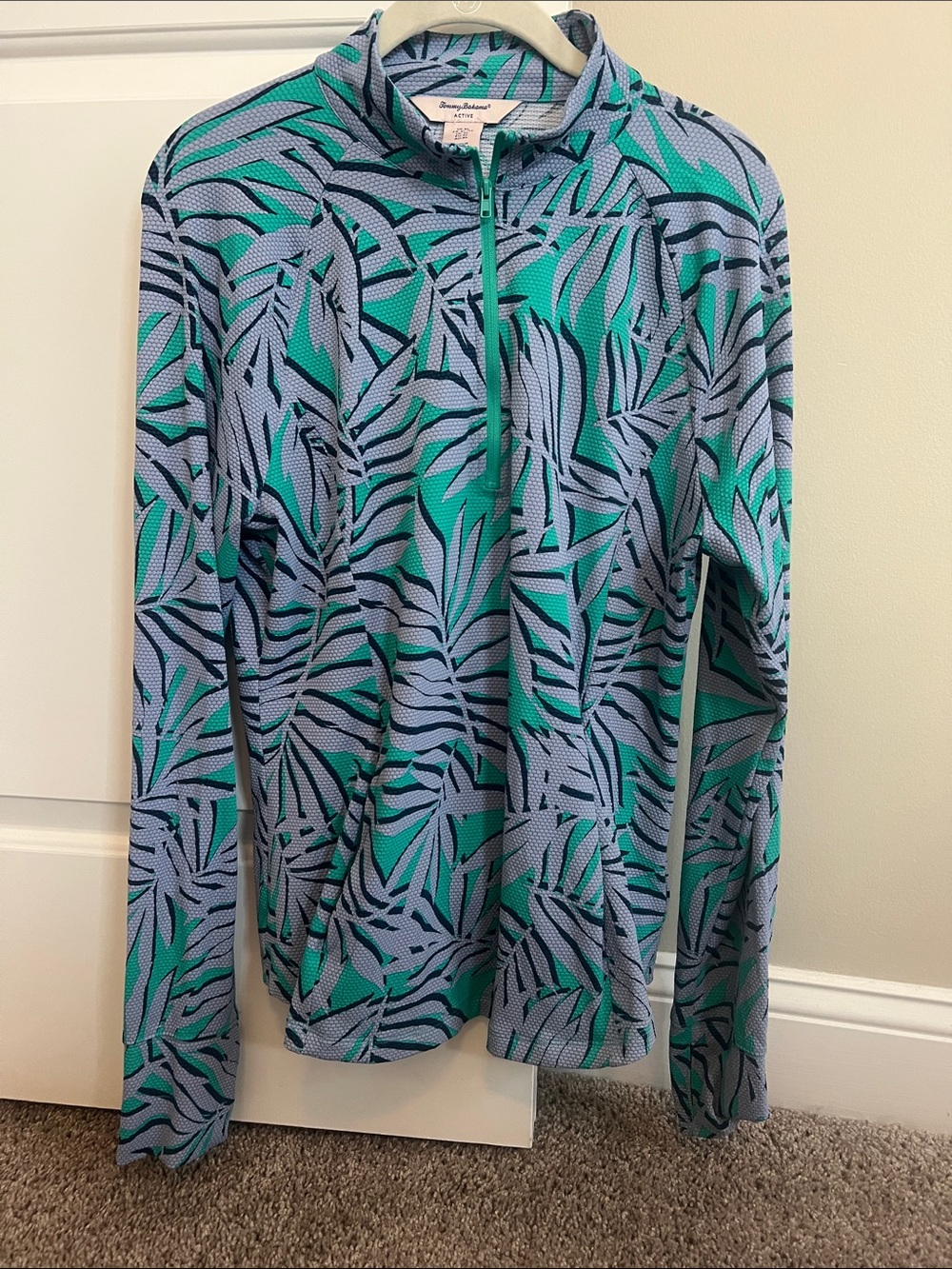 Tommy Bahama Active Tropical Palm 1/4 Zip Golf Pullover Blue Green